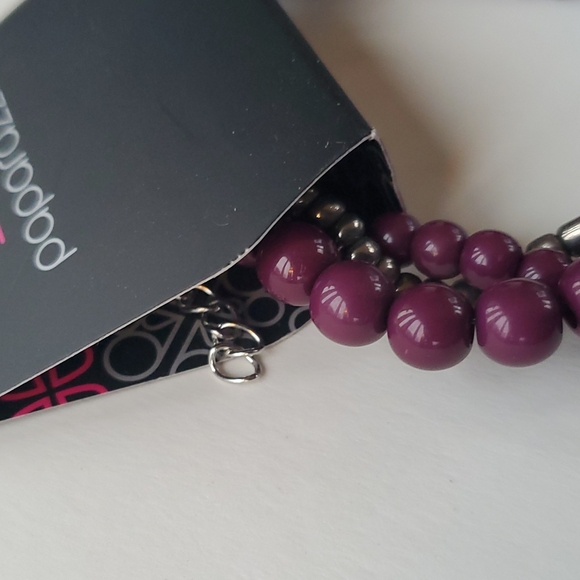 Boutique Paparazzi Plum Purple Dark Grey 3 Stranded Beaded Adjustable Bracelet - Picture 3 of 5